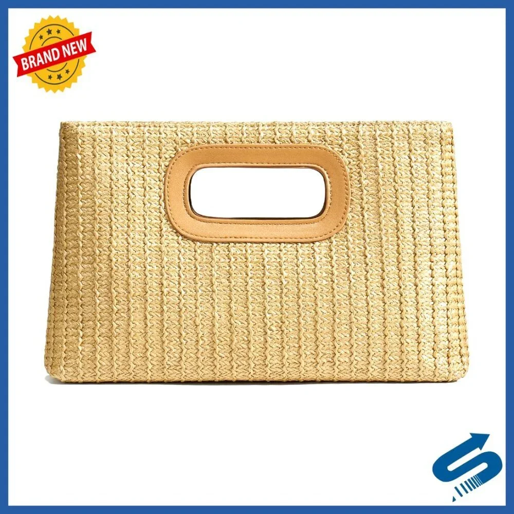 Straw Clutch Purse with Top Handle Boho Chic Summer Beach Bag